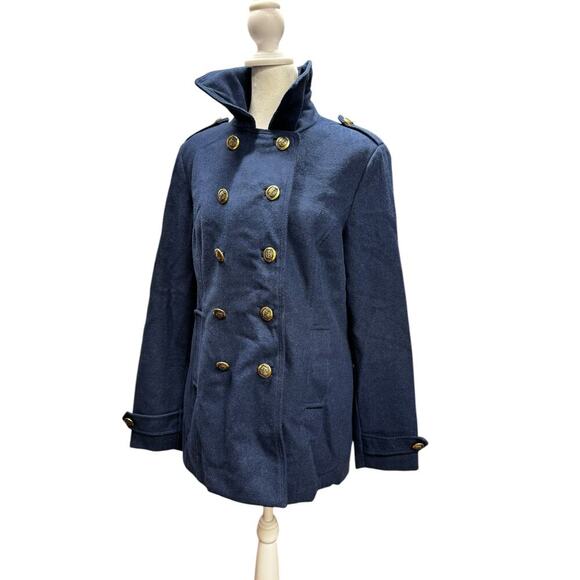 CAbi Coat Size M Navy Blue Wool Blend Peacoat Gold Anchor Buttons - Picture 6 of 16
